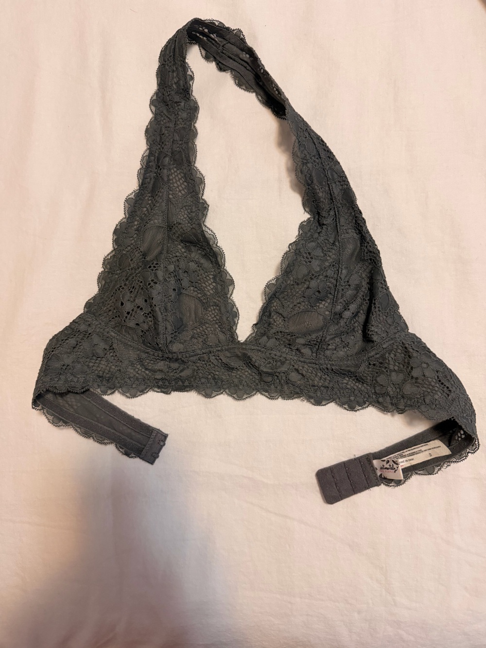 Free People Lace Halter Bralette - Charcoal Gray